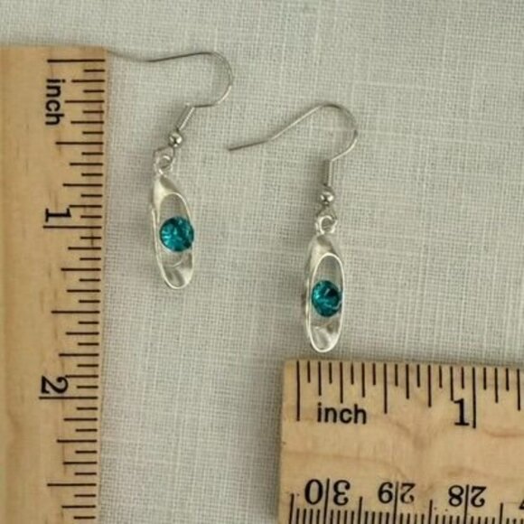 Blue Crystal Earrings Silver Plated Boho Glam Indie Sleaze Elegant Jewelry - Picture 5 of 8